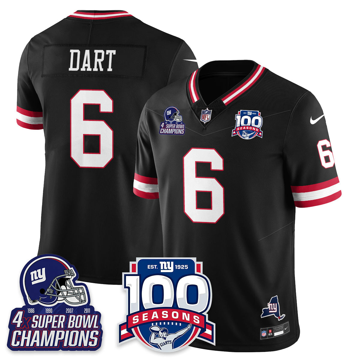 NYG 4-Time Champions Vapor Limited Jersey- 100th Season - All Stitched-DTD