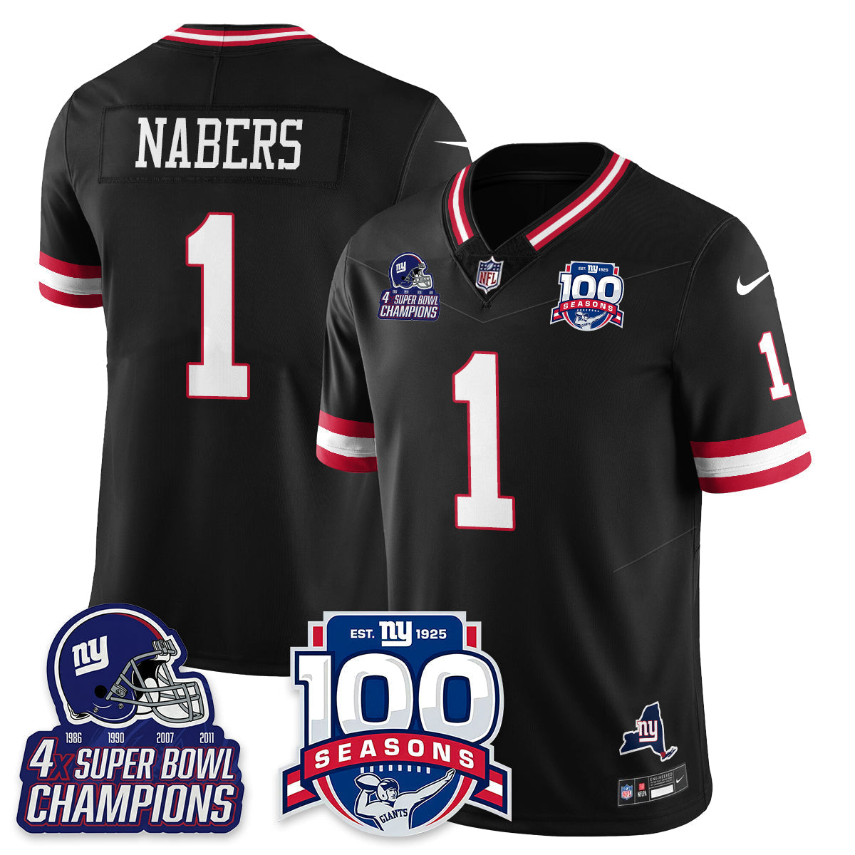 NYG 4-Time Champions Vapor Limited Jersey- 100th Season - All Stitched-DTD