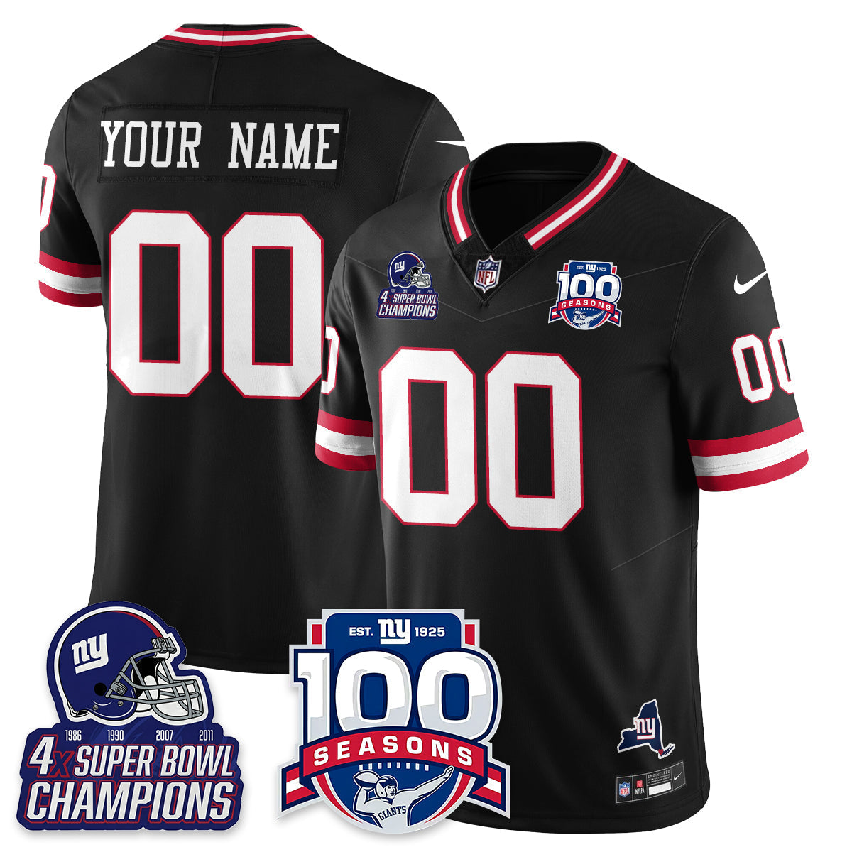 NYG 4-Time Champions Vapor Limited Custom Jersey- 100th Season - All Stitched-DTD