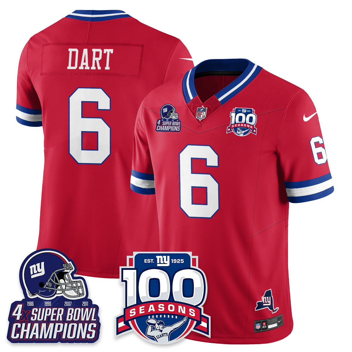 NYG 4-Time Champions Vapor Limited Jersey- 100th Season - All Stitched-DTD