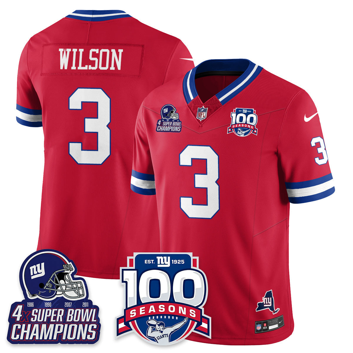 NYG 4-Time Champions Vapor Limited Jersey- 100th Season - All Stitched-DTD