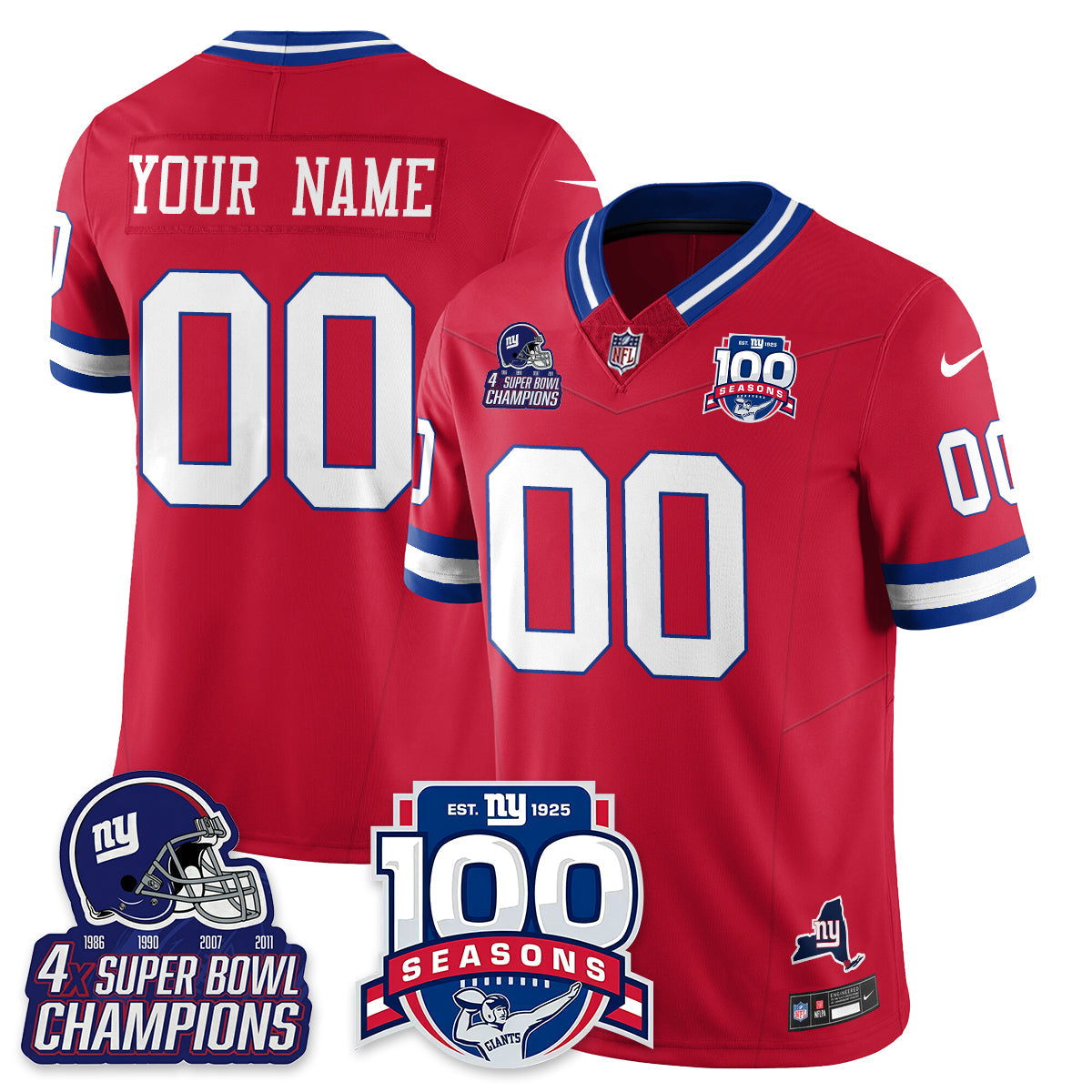 NYG 4-Time Champions Vapor Limited Jersey- 100th Season - All Stitched-DTD
