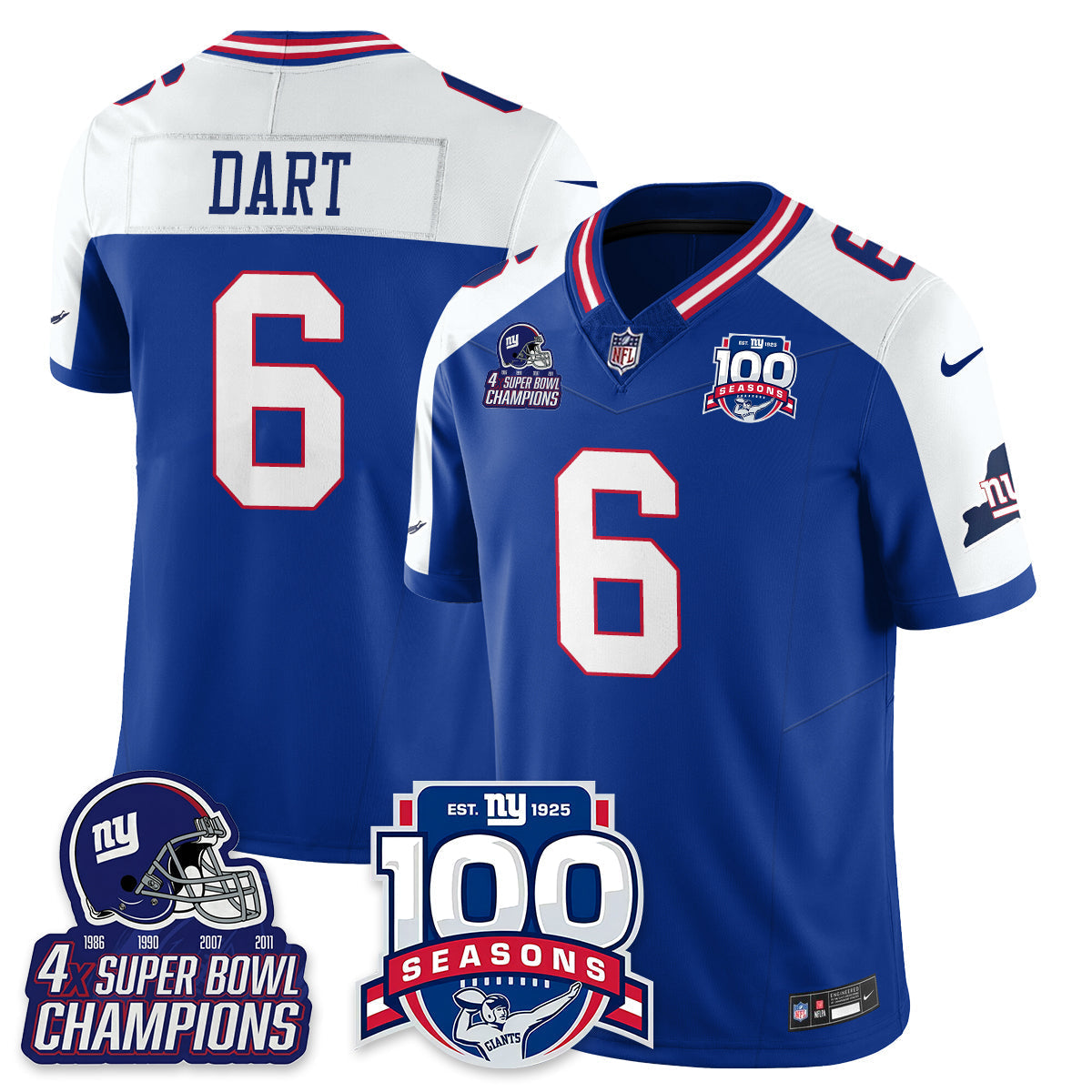 NYG 4-Time Champions Vapor Limited Jersey- 100th Season - All Stitched-DTD