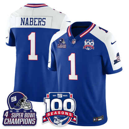 NYG 4-Time Champions Vapor Limited Jersey- 100th Season - All Stitched-DTD
