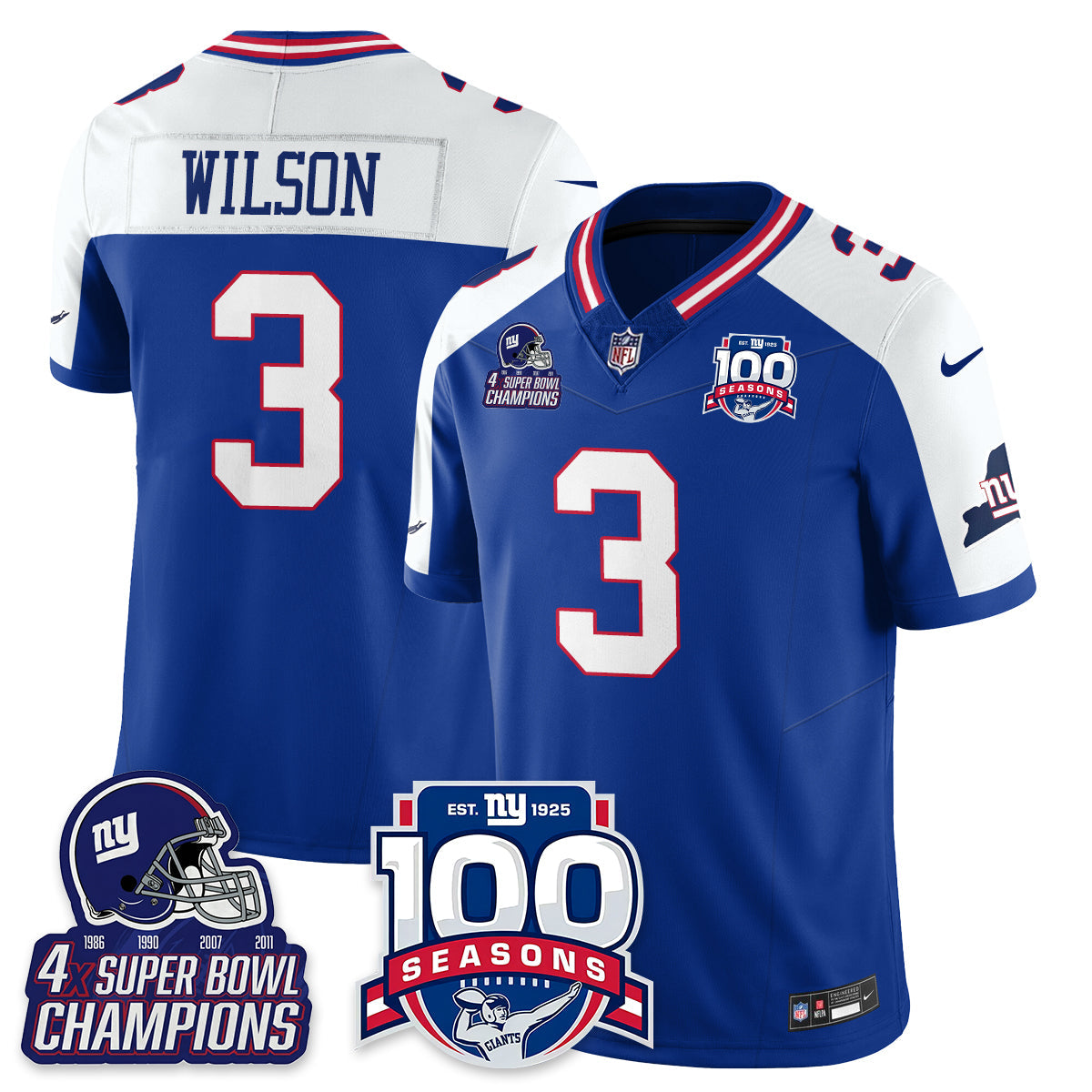 NYG 4-Time Champions Vapor Limited Jersey- 100th Season - All Stitched-DTD
