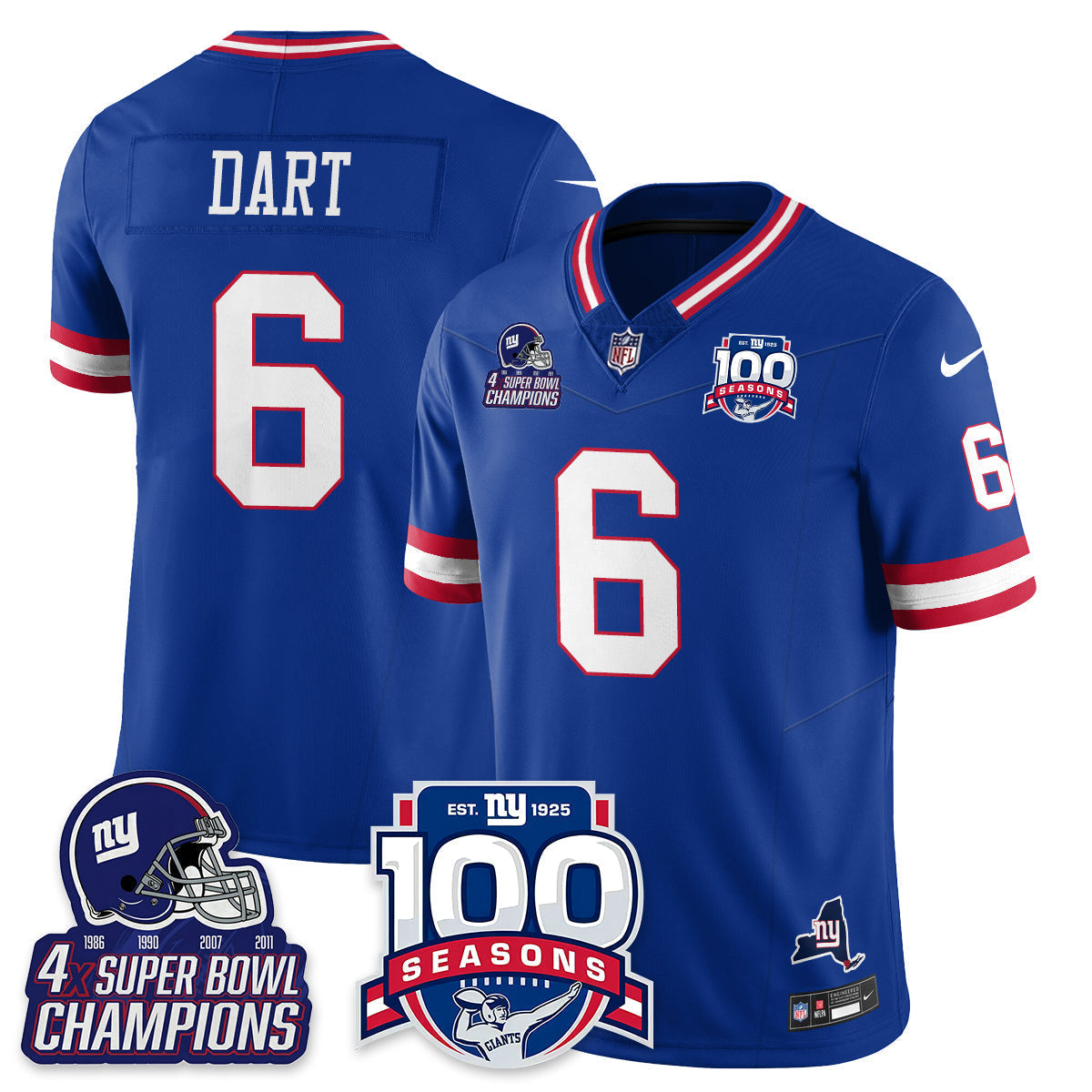 NYG 4-Time Champions Vapor Limited Jersey- 100th Season - All Stitched-DTD