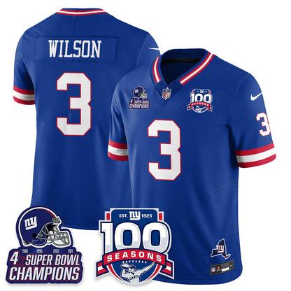 NYG 4-Time Champions Vapor Limited Jersey- 100th Season - All Stitched-DTD