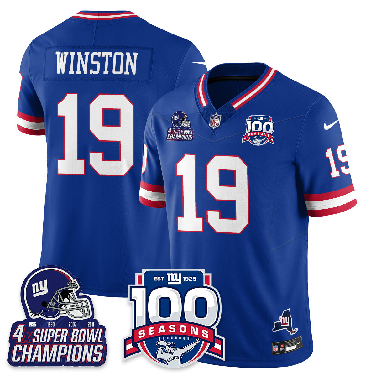 NYG 4-Time Champions Vapor Limited Jersey- 100th Season - All Stitched-DTD