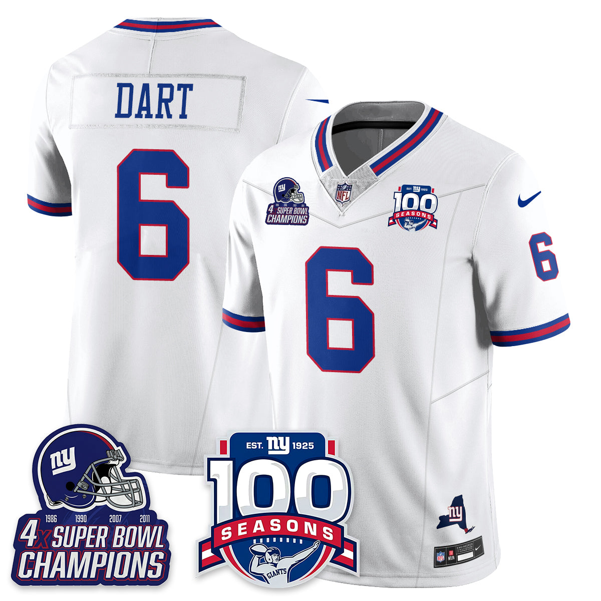 NYG 4-Time Champions Vapor Limited Jersey- 100th Season - All Stitched-DTD