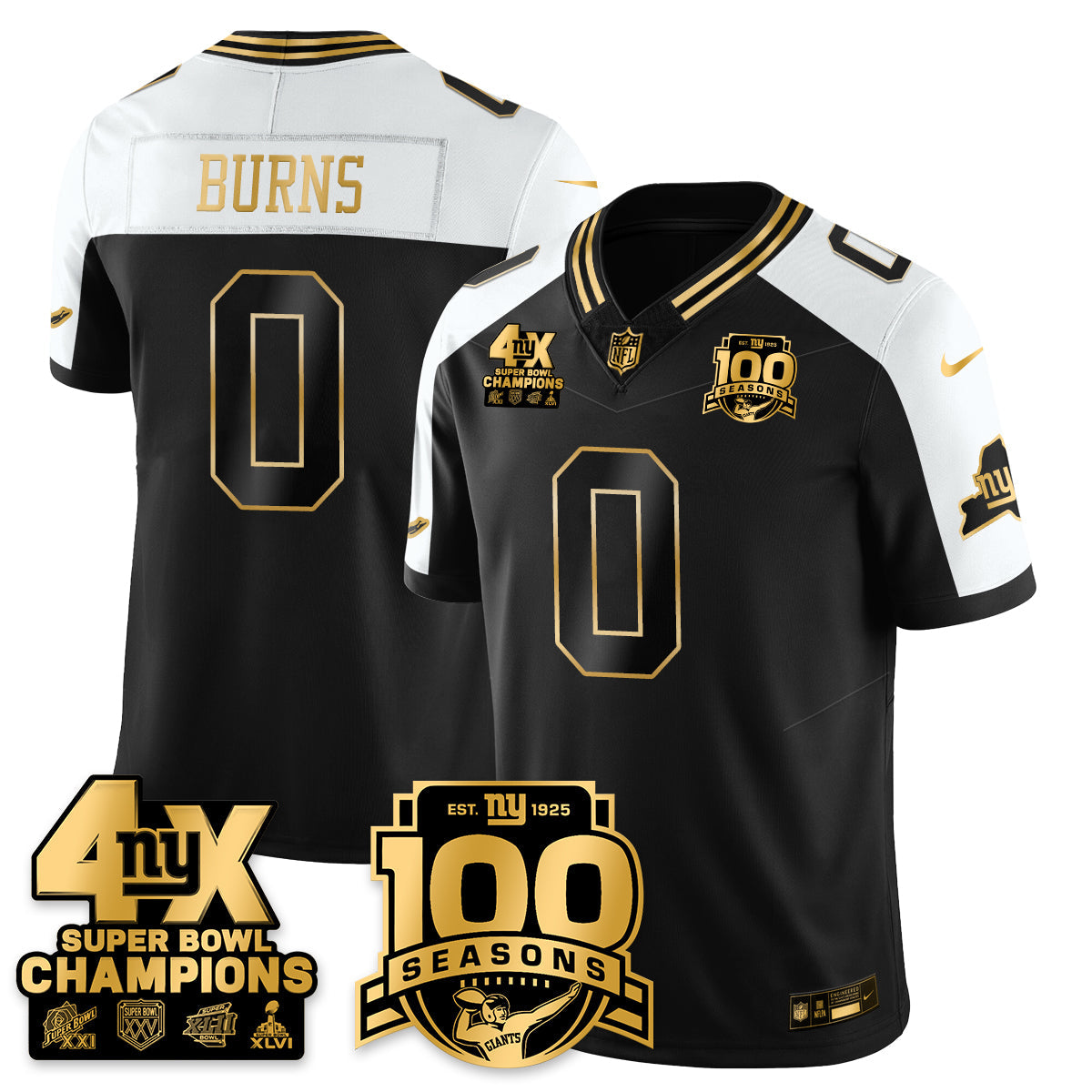 NYG 4-Time Champions Limited Gold Jersey- 100th Season - All Stitched-DTD