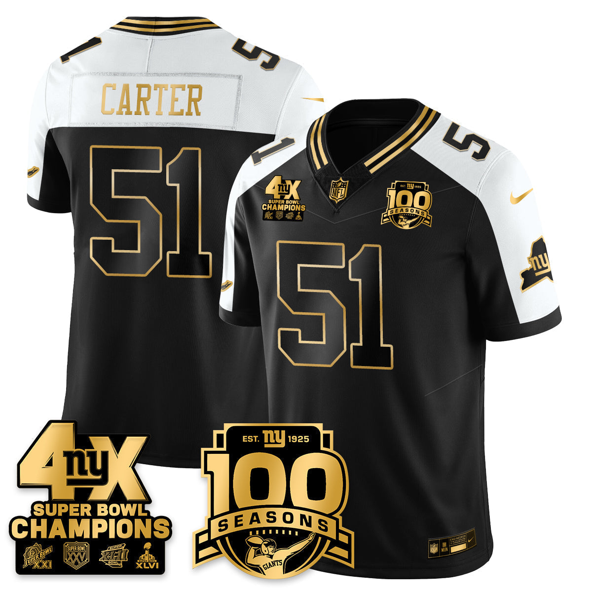 NYG 4-Time Champions Limited Gold Jersey- 100th Season - All Stitched-DTD