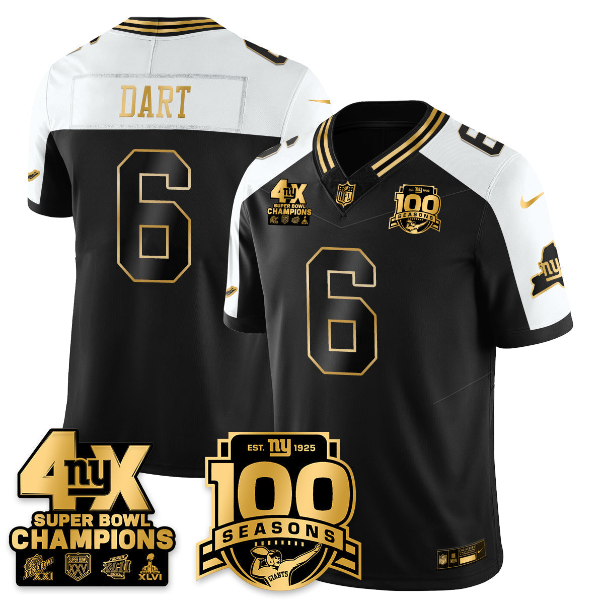 NYG 4-Time Champions Limited Gold Jersey- 100th Season - All Stitched-DTD