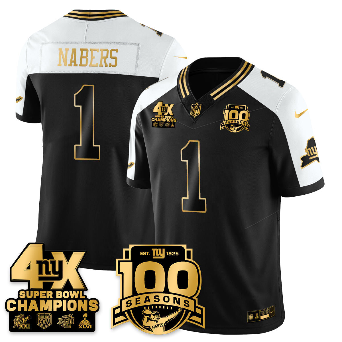 NYG 4-Time Champions Limited Gold Jersey- 100th Season - All Stitched-DTD