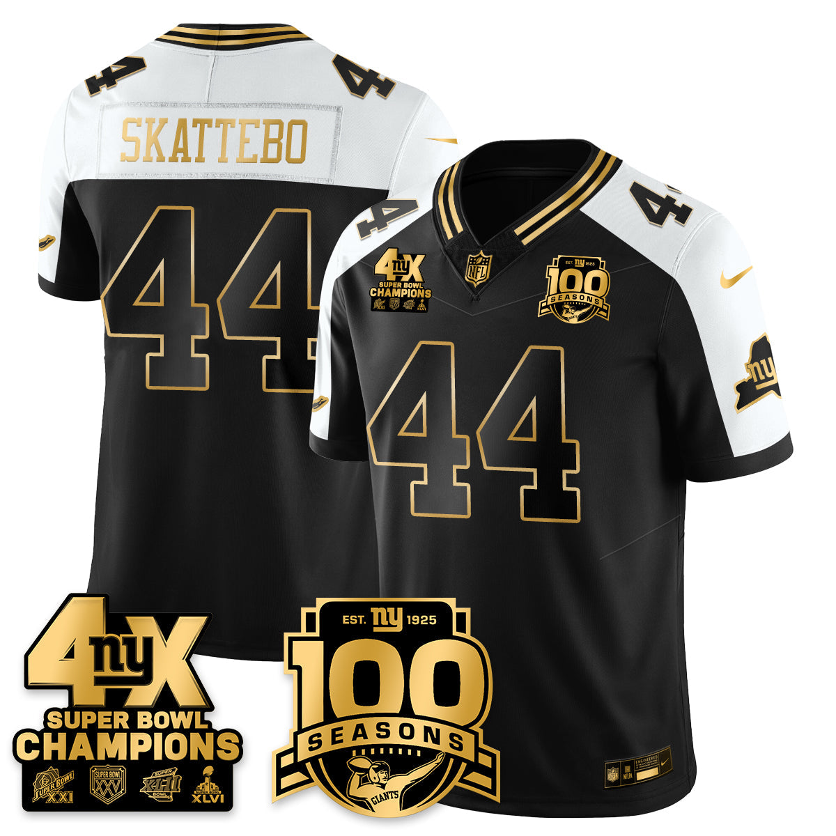 NYG 4-Time Champions Limited Gold Jersey- 100th Season - All Stitched-DTD