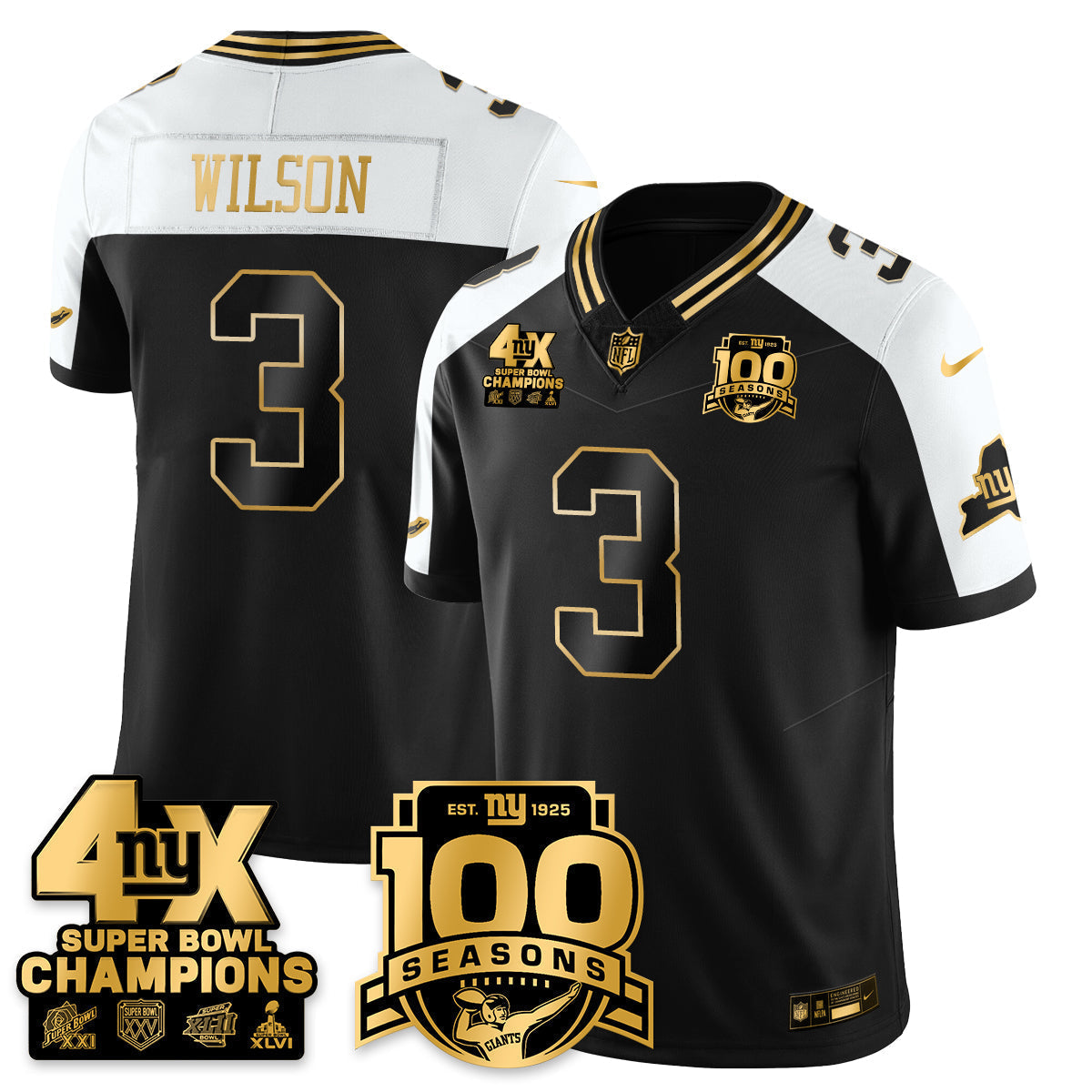 NYG 4-Time Champions Limited Gold Jersey- 100th Season - All Stitched-DTD