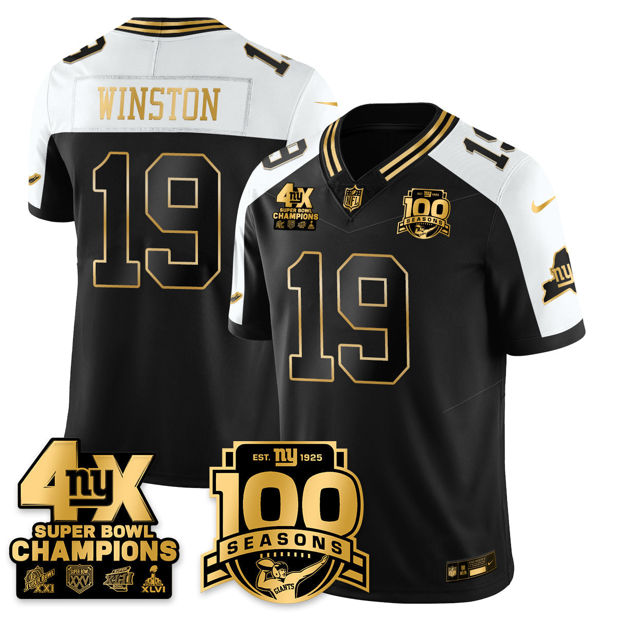 NYG 4-Time Champions Limited Gold Jersey- 100th Season - All Stitched-DTD