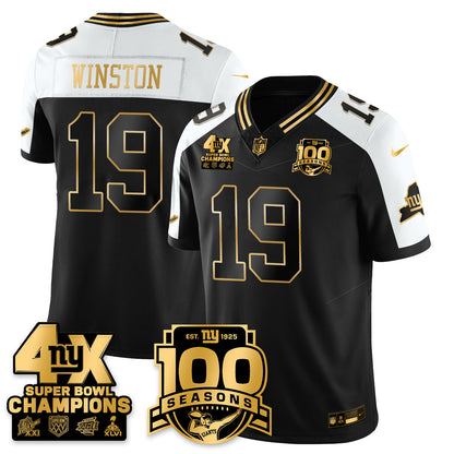 NYG 4-Time Champions Limited Gold Jersey- 100th Season - All Stitched-DTD