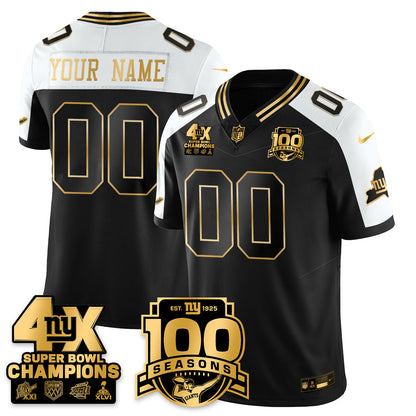 Custom NYG 4-Time Champions Limited Gold Jersey- 100th Season - All Stitched (Copy)-DTD