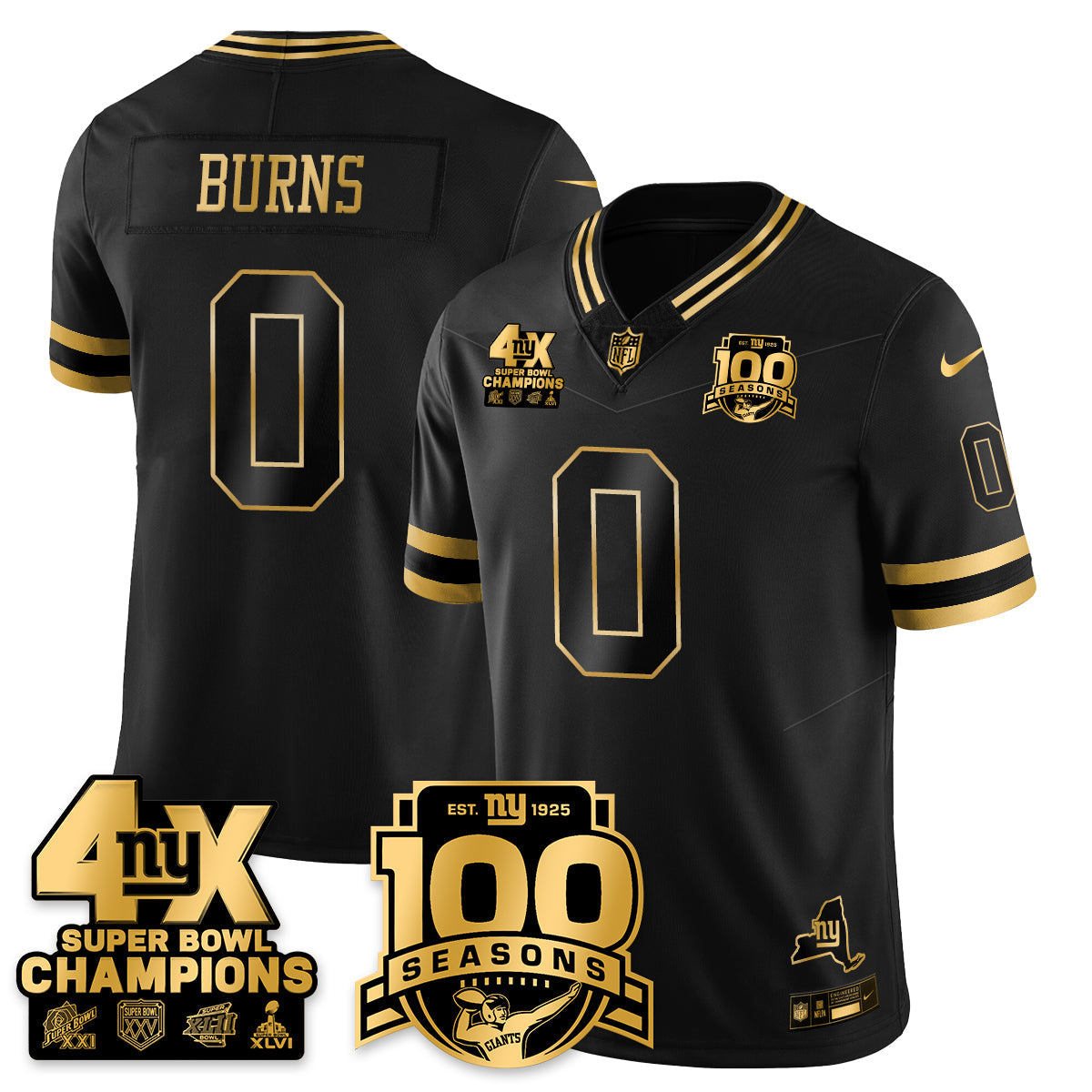 NYG 4-Time Champions Limited Gold Jersey- 100th Season - All Stitched-DTD