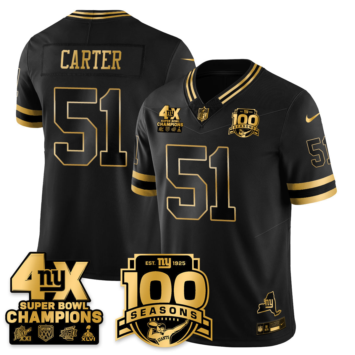 NYG 4-Time Champions Limited Gold Jersey- 100th Season - All Stitched-DTD