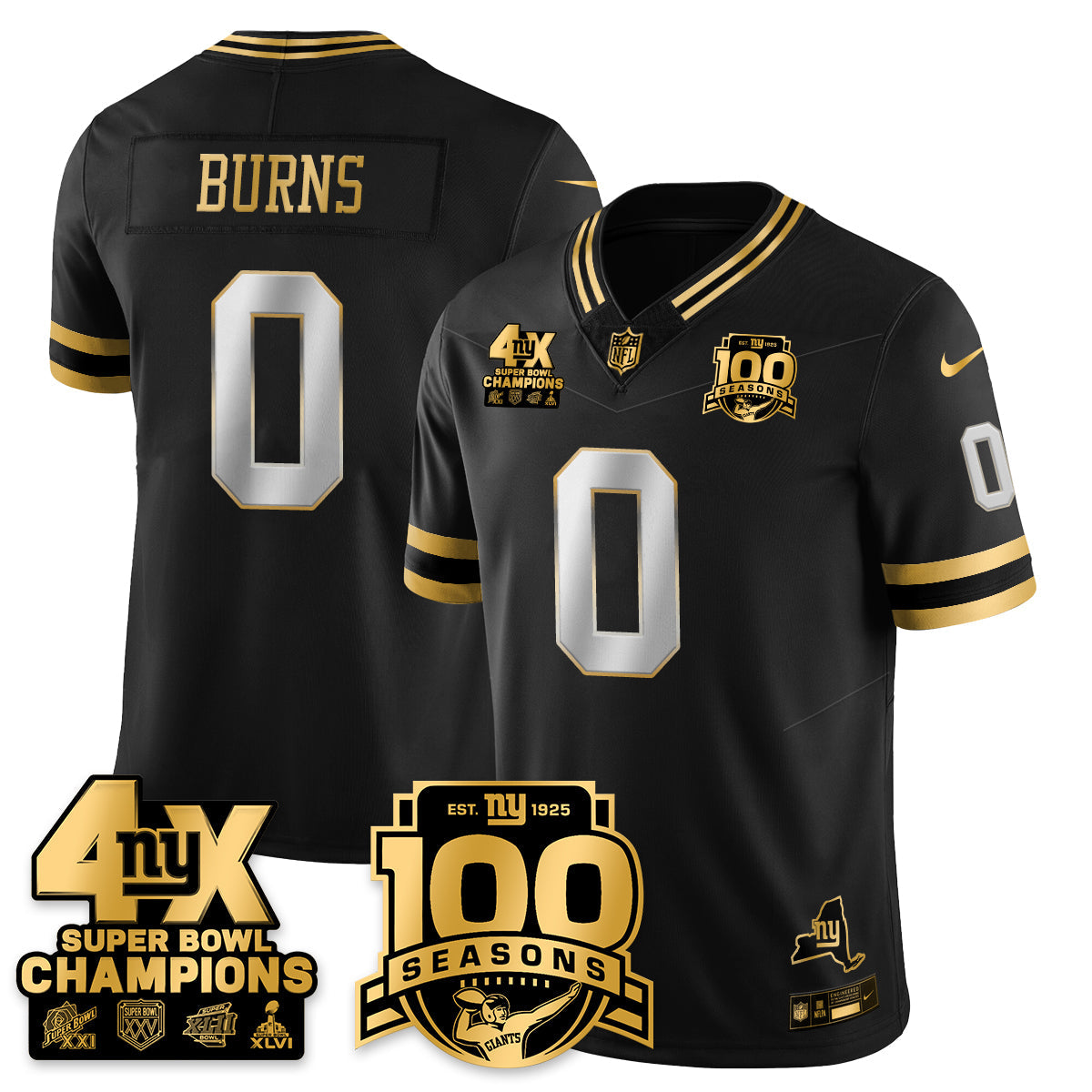 NYG 4-Time Champions Limited Gold Jersey- 100th Season - All Stitched-DTD