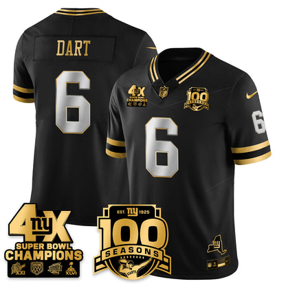 NYG 4-Time Champions Limited Gold Jersey- 100th Season - All Stitched-DTD