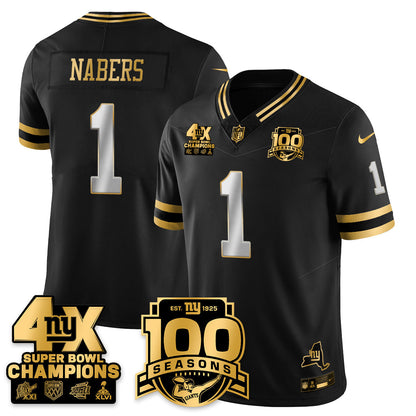 NYG 4-Time Champions Limited Gold Jersey- 100th Season - All Stitched-DTD