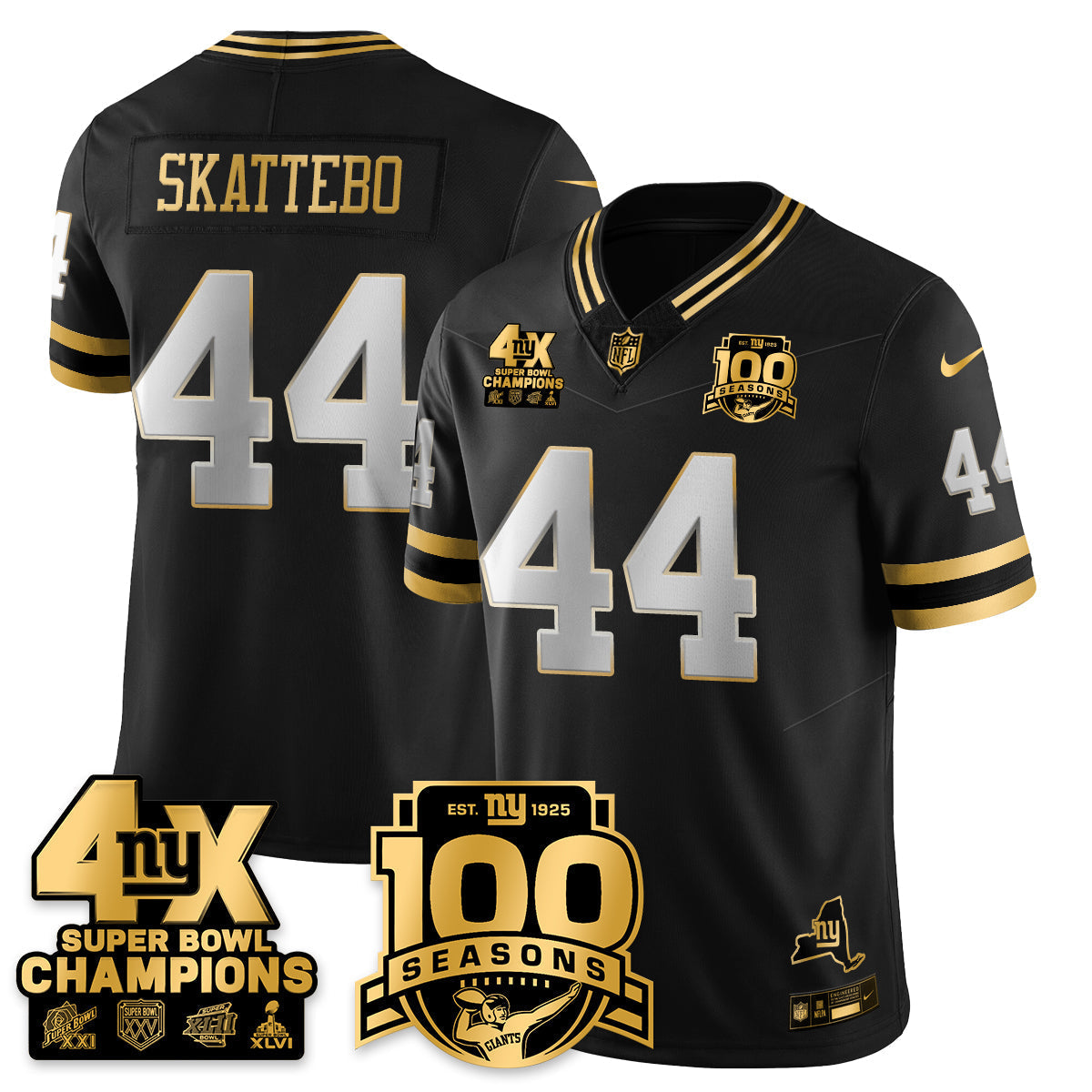 NYG 4-Time Champions Limited Gold Jersey- 100th Season - All Stitched-DTD