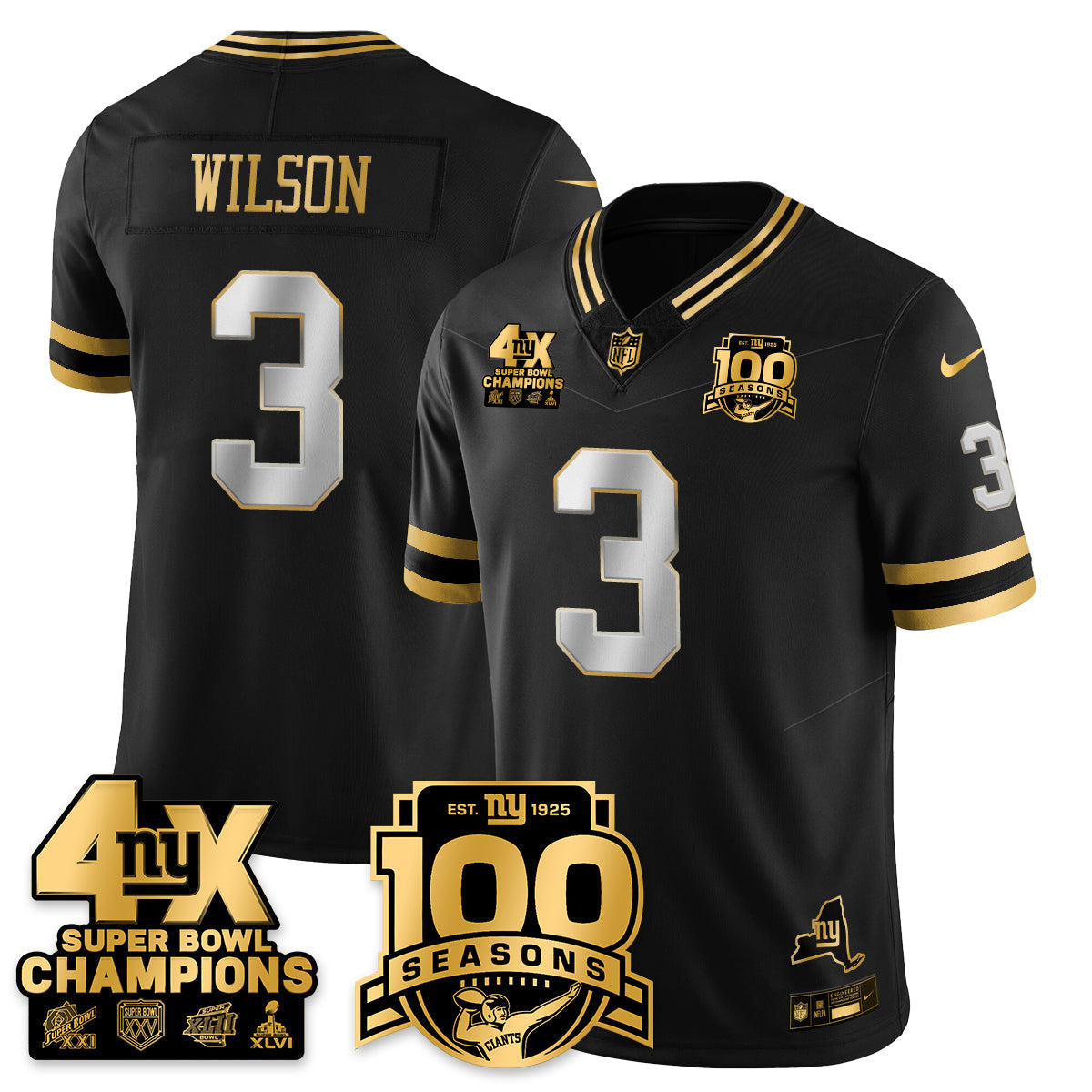 NYG 4-Time Champions Limited Gold Jersey- 100th Season - All Stitched-DTD