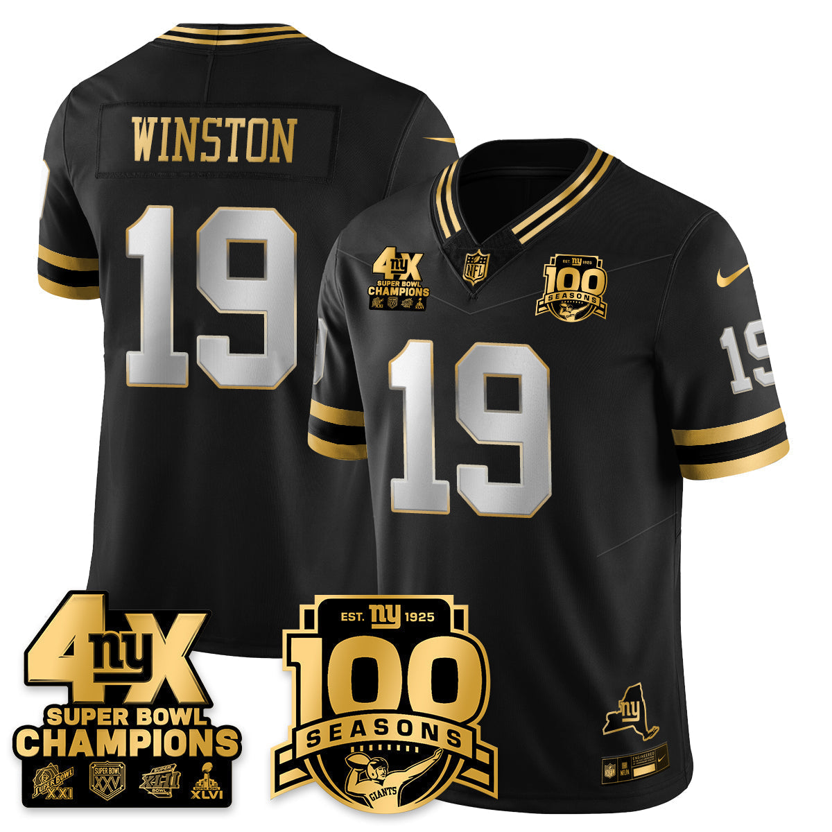 NYG 4-Time Champions Limited Gold Jersey- 100th Season - All Stitched-DTD