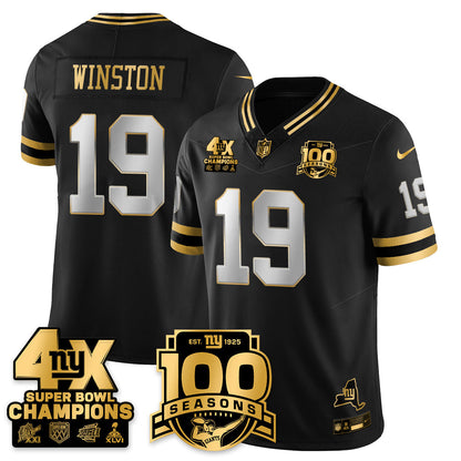 NYG 4-Time Champions Limited Gold Jersey- 100th Season - All Stitched-DTD