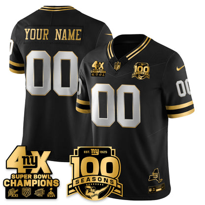 NYG 4-Time Champions Limited Gold Jersey- 100th Season - All Stitched-DTD