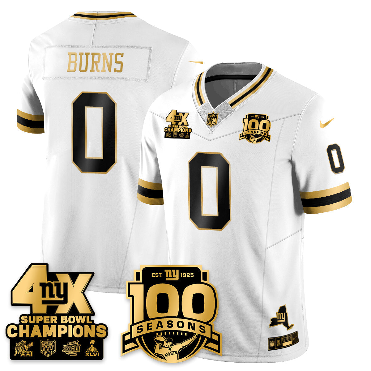 NYG 4-Time Champions Limited Gold Jersey- 100th Season - All Stitched-DTD