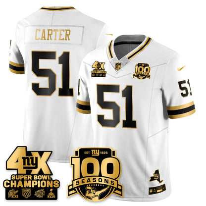 NYG 4-Time Champions Limited Gold Jersey- 100th Season - All Stitched-DTD