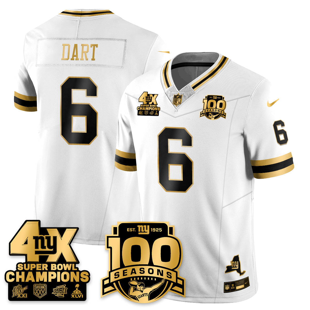 NYG 4-Time Champions Limited Gold Jersey- 100th Season - All Stitched-DTD
