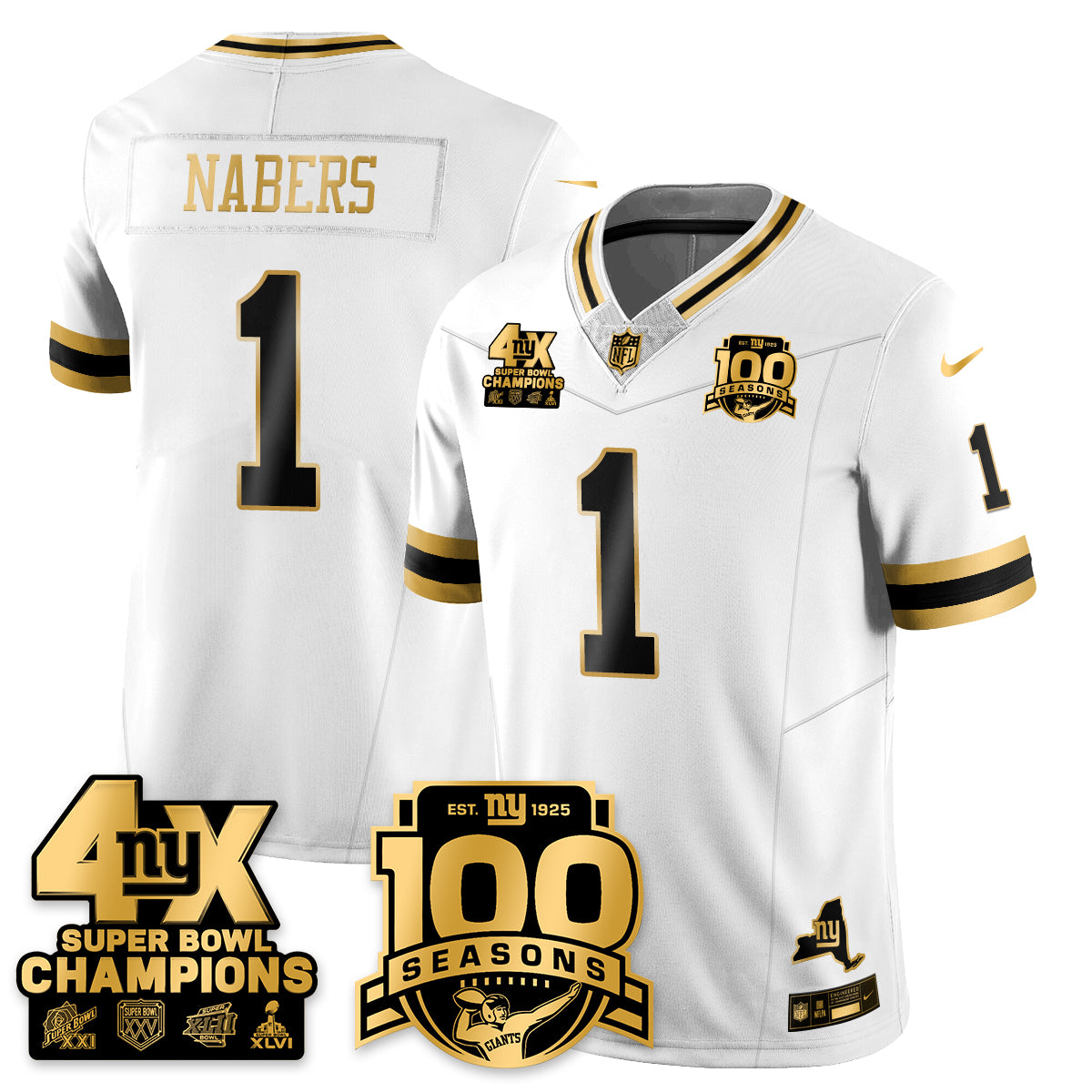 NYG 4-Time Champions Limited Gold Jersey- 100th Season - All Stitched-DTD