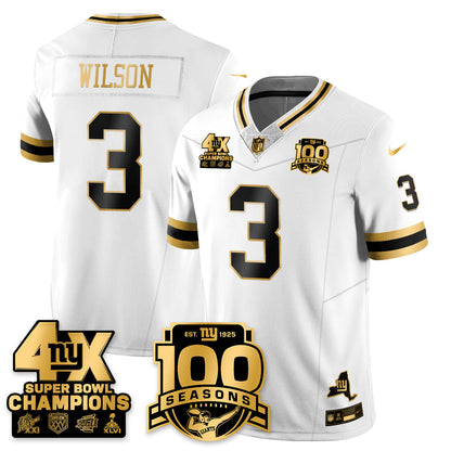 NYG 4-Time Champions Limited Gold Jersey- 100th Season - All Stitched-DTD