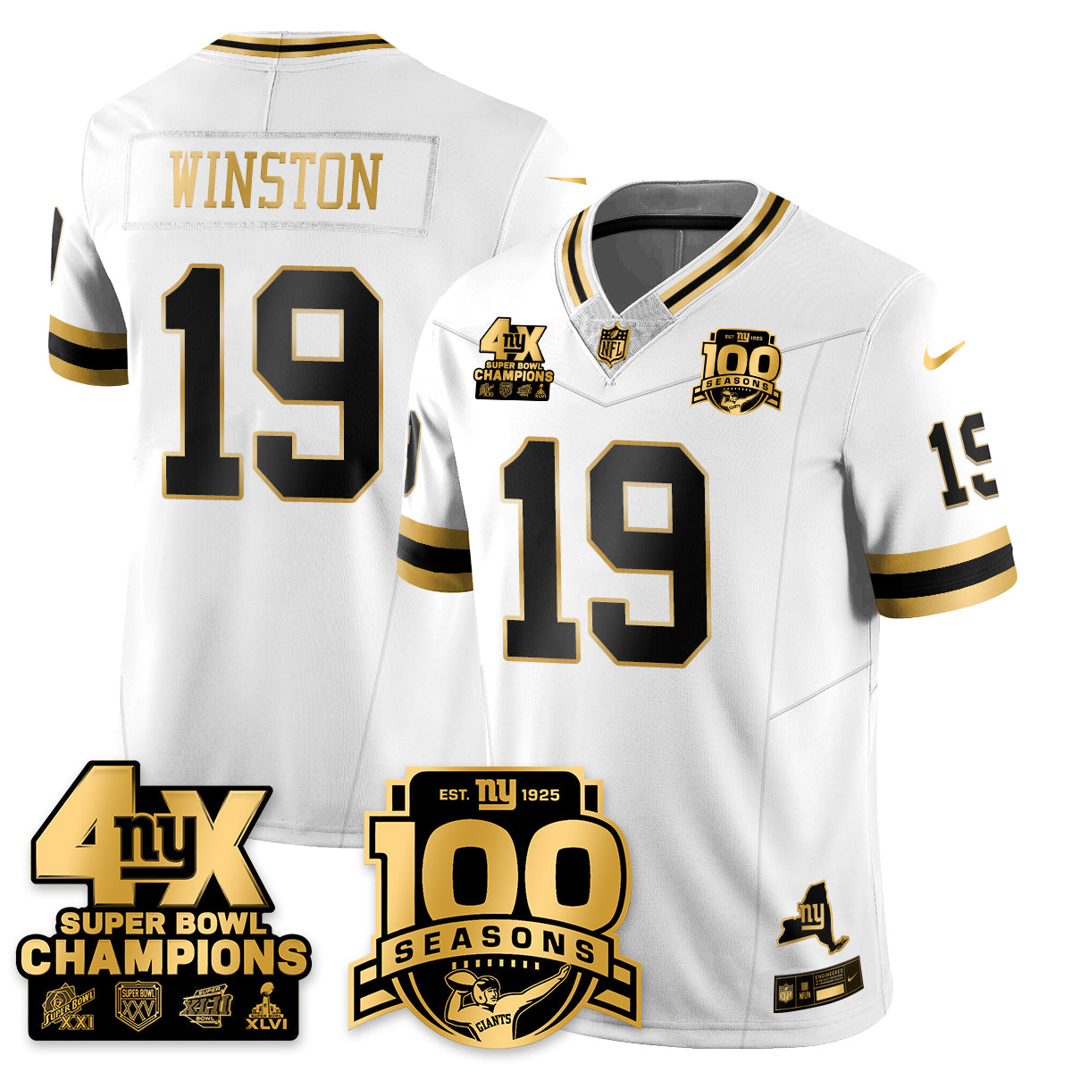 NYG 4-Time Champions Limited Gold Jersey- 100th Season - All Stitched-DTD