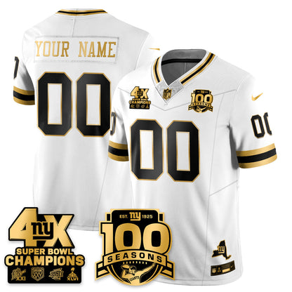 NYG 4-Time Champions Limited Gold Jersey- 100th Season - All Stitched-DTD