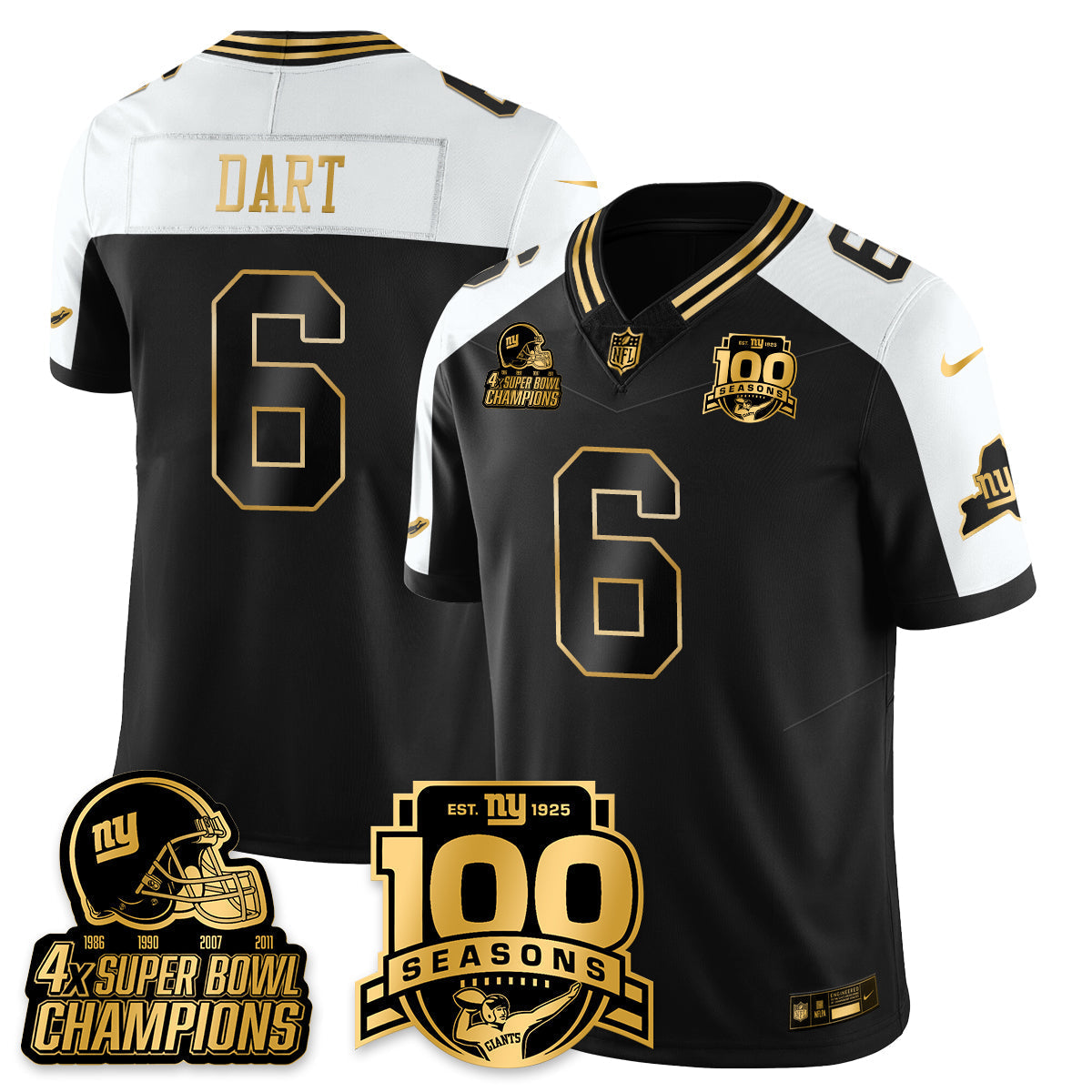 NYG 4-Time Champions Limited Gold Jersey V2- 100th Season - All Stitched-DTD
