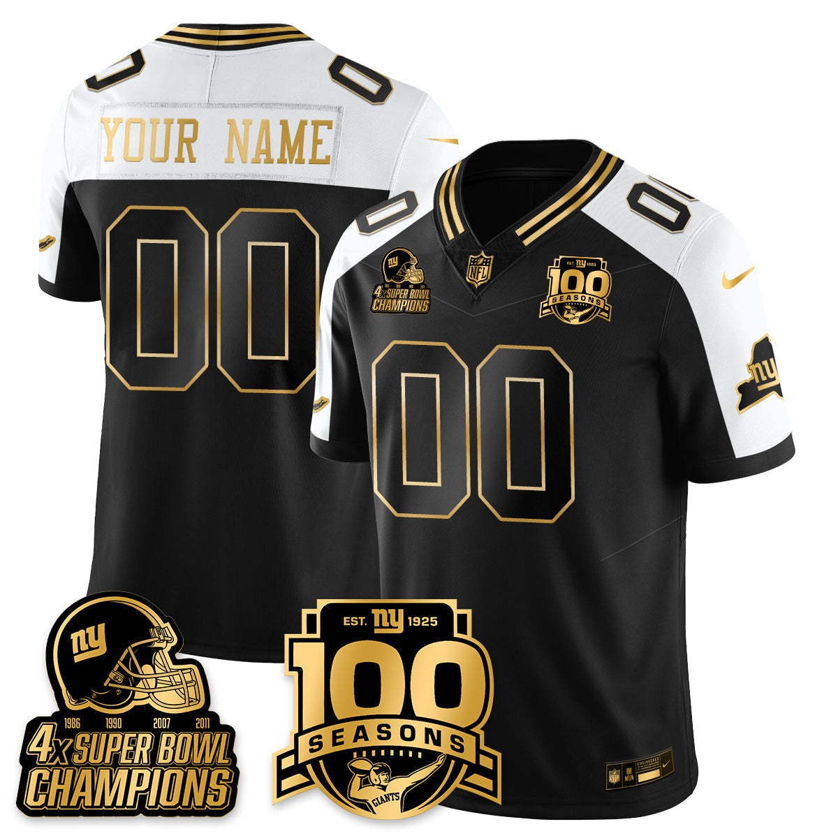 Custom NYG 4-Time Champions Limited Gold Jersey V2- 100th Season - All Stitched-DTD