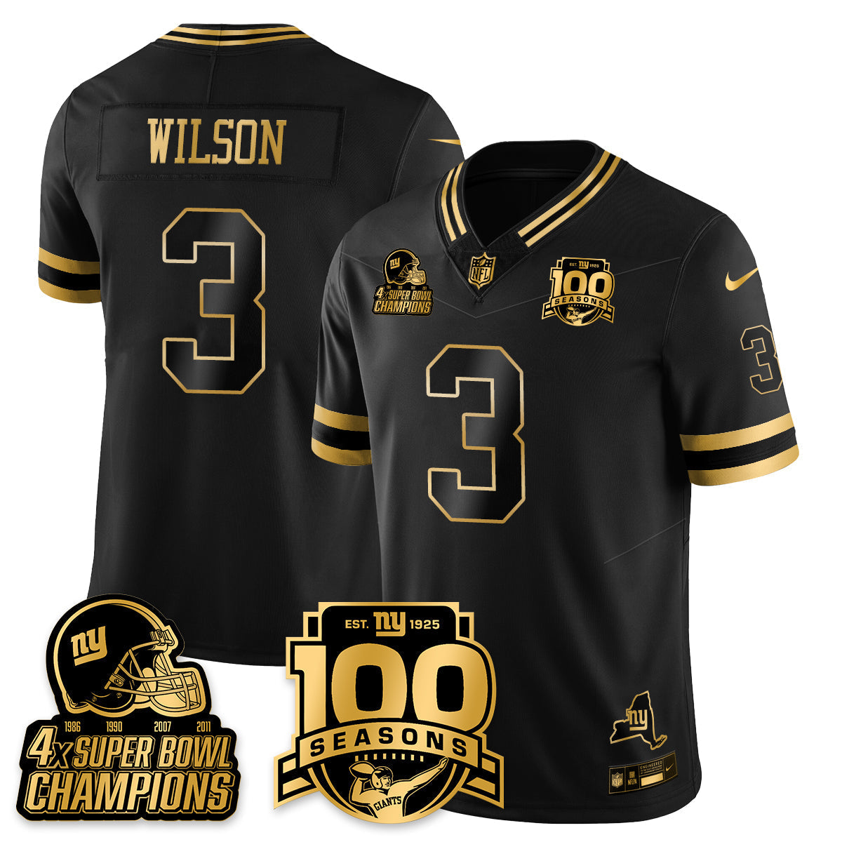 NYG 4-Time Champions Limited Gold Jersey V2- 100th Season - All Stitched-DTD