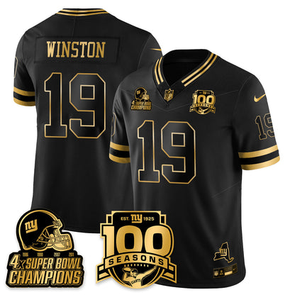 NYG 4-Time Champions Limited Gold Jersey V2- 100th Season - All Stitched-DTD