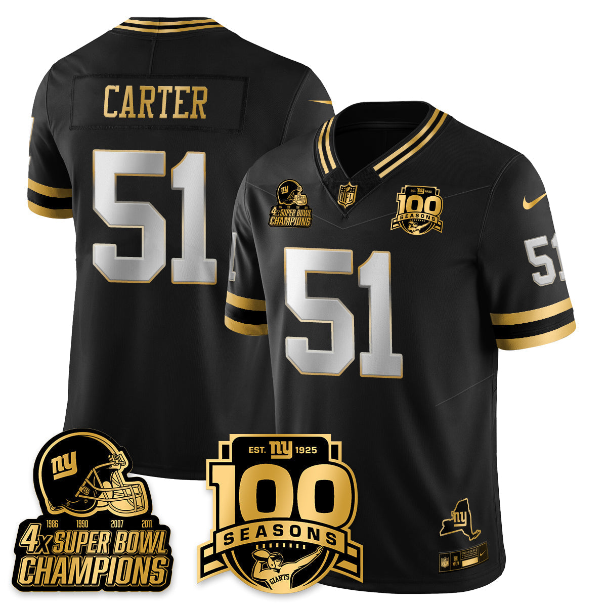 NYG 4-Time Champions Limited Gold Jersey V2- 100th Season - All Stitched-DTD