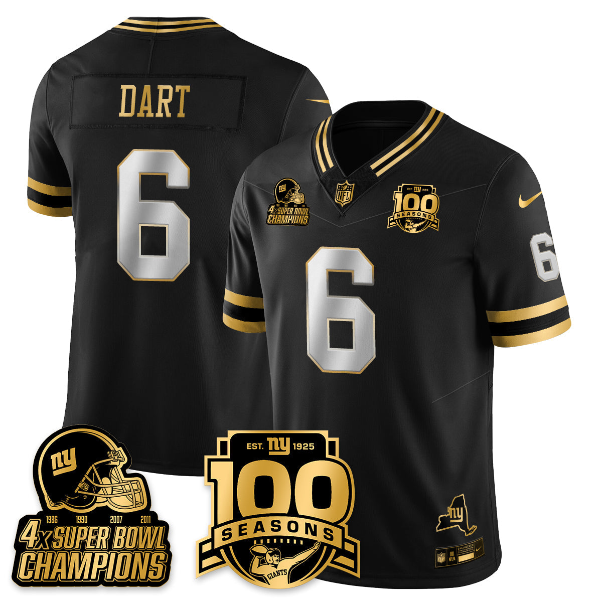 NYG 4-Time Champions Limited Gold Jersey V2- 100th Season - All Stitched-DTD