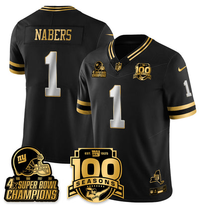NYG 4-Time Champions Limited Gold Jersey V2- 100th Season - All Stitched-DTD