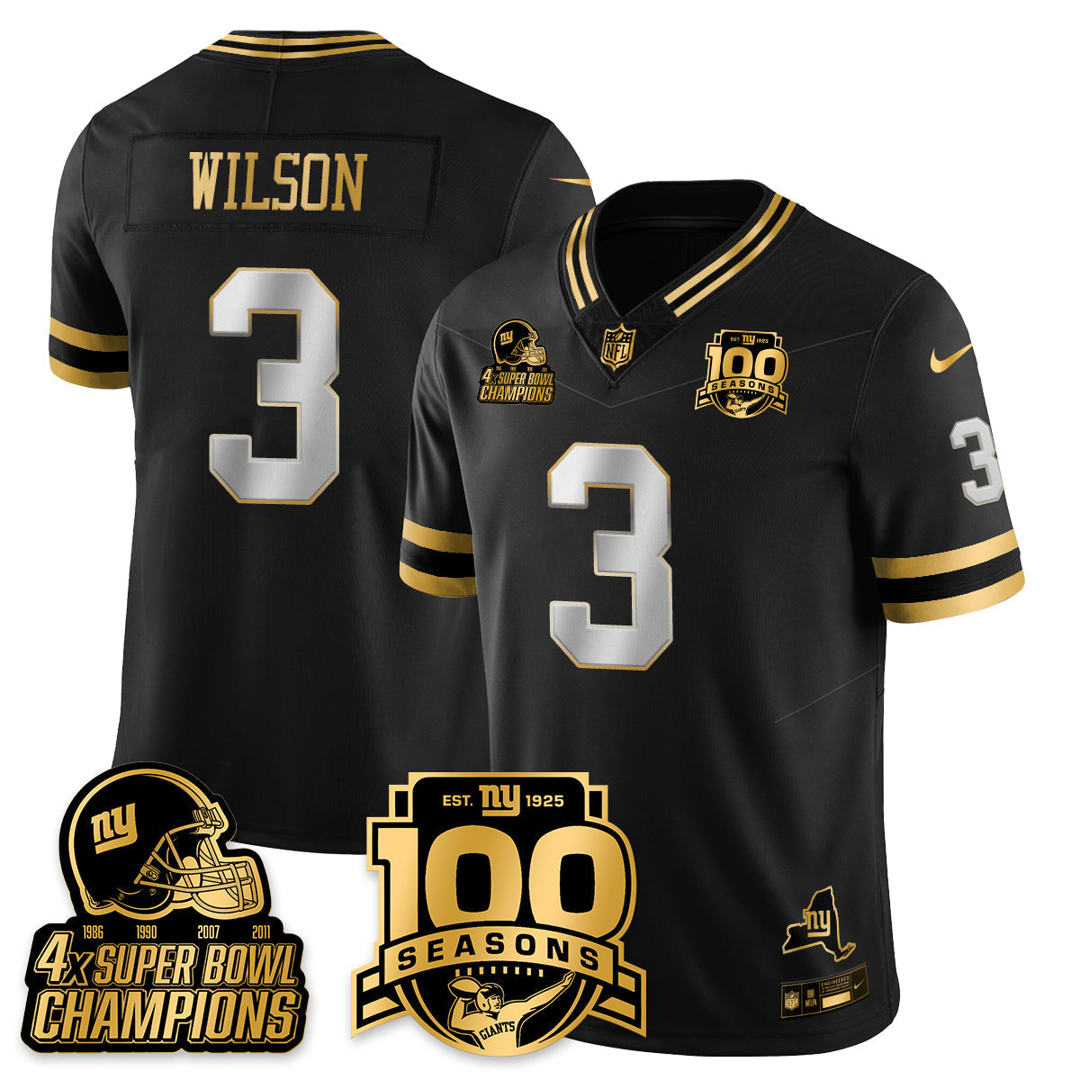 NYG 4-Time Champions Limited Gold Jersey V2- 100th Season - All Stitched-DTD