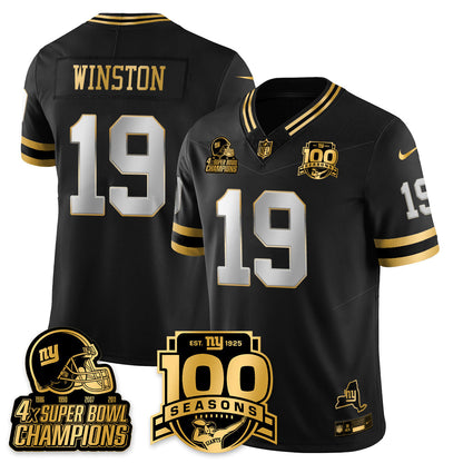 NYG 4-Time Champions Limited Gold Jersey V2- 100th Season - All Stitched-DTD