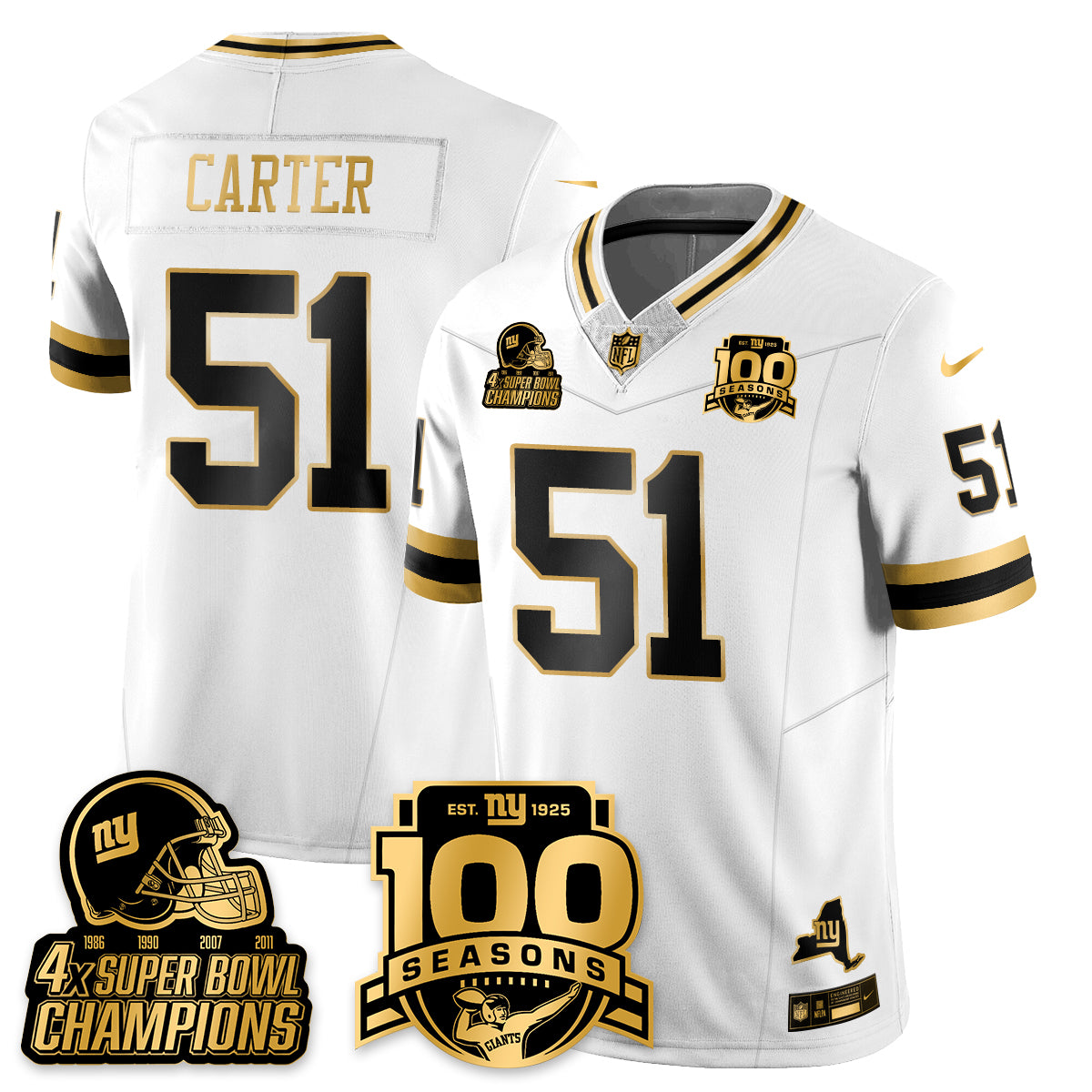 NYG 4-Time Champions Limited Gold Jersey V2- 100th Season - All Stitched-DTD