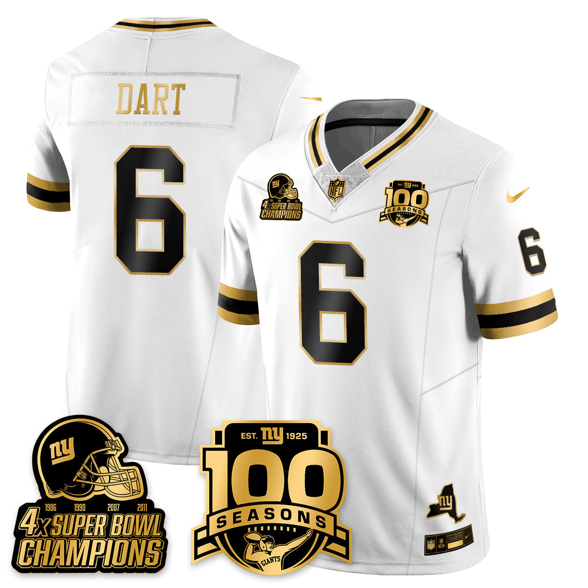 NYG 4-Time Champions Limited Gold Jersey V2- 100th Season - All Stitched-DTD
